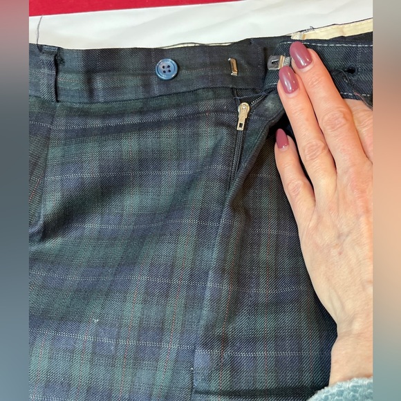 Blue Green PLAID Pleated Wool Dress pants mens 37 rolled cuffs straight KWN 90s - Picture 4 of 13